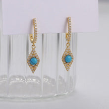 Load image into Gallery viewer, Turquoise Stone Diamond Shape Evil Eye Earrings - EarringsGold