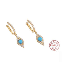 Load image into Gallery viewer, Turquoise Stone Diamond Shape Evil Eye Earrings - EarringsGold