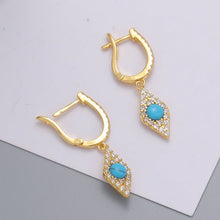 Load image into Gallery viewer, Turquoise Stone Diamond Shape Evil Eye Earrings - EarringsGold