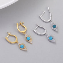 Load image into Gallery viewer, Turquoise Stone Diamond Shape Evil Eye Earrings - EarringsSilver