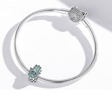 Load image into Gallery viewer, Upward Facing Turquoise Hamsa Hand with Evil Eye Charm Bead - Charm Bead