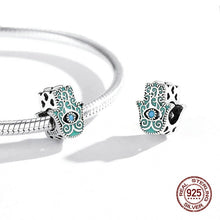 Load image into Gallery viewer, Upward Facing Turquoise Hamsa Hand with Evil Eye Charm Bead - Charm Bead
