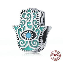 Load image into Gallery viewer, Upward Facing Turquoise Hamsa Hand with Evil Eye Charm Bead - Charm Bead