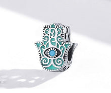 Load image into Gallery viewer, Upward Facing Turquoise Hamsa Hand with Evil Eye Charm Bead - Charm Bead