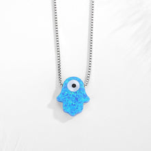 Load image into Gallery viewer, Vibrant Blue Hamsa Hand with Evil Eye Necklace - Necklace