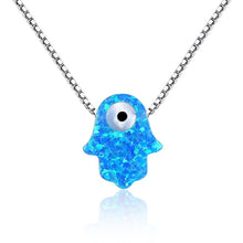 Load image into Gallery viewer, Vibrant Blue Hamsa Hand with Evil Eye Necklace - Necklace