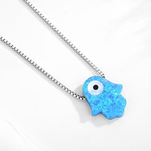Load image into Gallery viewer, Vibrant Blue Hamsa Hand with Evil Eye Necklace - Necklace