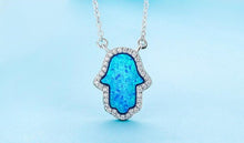 Load image into Gallery viewer, Vibrant Metallic Hamsa Hand Silver Necklaces - NecklaceWhite Opal Color Stone