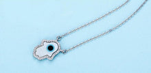 Load image into Gallery viewer, Vibrant Metallic Hamsa Hand Silver Necklaces - NecklaceWhite Opal Color Stone