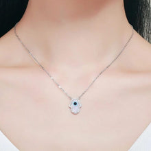 Load image into Gallery viewer, Vibrant Metallic Hamsa Hand Silver Necklaces - NecklaceMother of Pearl with Evil Eye