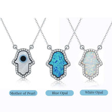 Load image into Gallery viewer, Vibrant Metallic Hamsa Hand Silver Necklaces - NecklaceMother of Pearl with Evil Eye