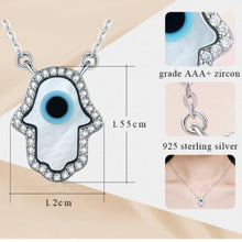 Load image into Gallery viewer, Vibrant Metallic Hamsa Hand Silver Necklaces - NecklaceWhite Opal Color Stone