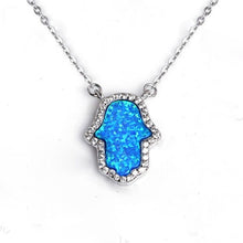 Load image into Gallery viewer, Vibrant Metallic Hamsa Hand Silver Necklaces - NecklaceBlue Opal Color Stone