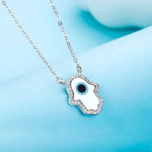 Load image into Gallery viewer, Vibrant Metallic Hamsa Hand Silver Necklaces - NecklaceWhite Opal Color Stone