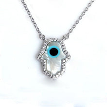 Load image into Gallery viewer, Vibrant Metallic Hamsa Hand Silver Necklaces - NecklaceMother of Pearl with Evil Eye
