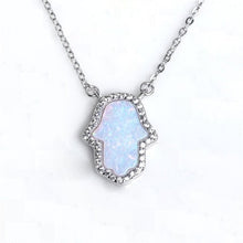 Load image into Gallery viewer, Vibrant Metallic Hamsa Hand Silver Necklaces - NecklaceWhite Opal Color Stone