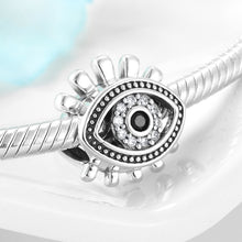Load image into Gallery viewer, White and Black Stone Evil Eye with Lashes Silver Charm Bead - Charm Bead