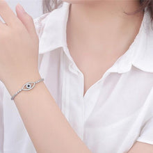 Load image into Gallery viewer, White and Black Stone Eye Shaped Evil Eye Silver Bracelet - Bracelet