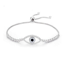 Load image into Gallery viewer, White and Black Stone Eye Shaped Evil Eye Silver Bracelet - Bracelet