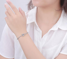 Load image into Gallery viewer, White and Black Stone Eye Shaped Evil Eye Silver Bracelet - Bracelet