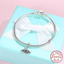 Load image into Gallery viewer, White and Black Stone Eye Shaped Evil Eye Silver Pendant - Pendant