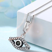 Load image into Gallery viewer, White and Black Stone Eye Shaped Evil Eye Silver Pendant - Pendant