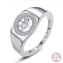 Load image into Gallery viewer, White and Blue Stone Evil Eye Signet Ring - Ring