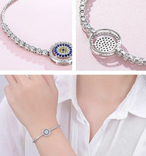 Load image into Gallery viewer, White and Blue Stone Evil Eye Silver Bracelets - BraceletRose Gold