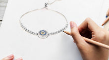 Load image into Gallery viewer, White and Blue Stone Evil Eye Silver Bracelets - BraceletRose Gold