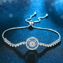 Load image into Gallery viewer, White and Blue Stone Evil Eye Silver Bracelets - BraceletRose Gold