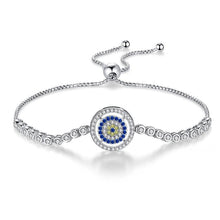 Load image into Gallery viewer, White and Blue Stone Evil Eye Silver Bracelets - BraceletSilver