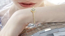 Load image into Gallery viewer, White and Blue Stone Evil Eye Silver Bracelets - BraceletGold
