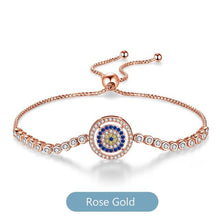 Load image into Gallery viewer, White and Blue Stone Evil Eye Silver Bracelets - BraceletRose Gold