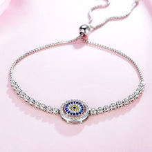Load image into Gallery viewer, White and Blue Stone Evil Eye Silver Bracelets - BraceletRose Gold