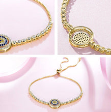 Load image into Gallery viewer, White and Blue Stone Evil Eye Silver Bracelets - BraceletRose Gold