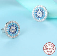 Load image into Gallery viewer, White and Blue Stone Evil Eye Silver Cluster Earrings - Earrings
