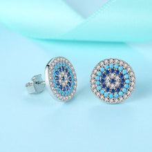 Load image into Gallery viewer, White and Blue Stone Evil Eye Silver Cluster Earrings - Earrings