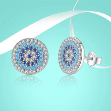 Load image into Gallery viewer, White and Blue Stone Evil Eye Silver Cluster Earrings - Earrings