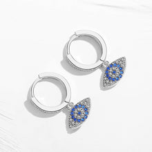 Load image into Gallery viewer, White and Blue Stone Evil Eye Silver Drop Earrings - Earrings