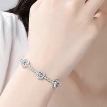 Load image into Gallery viewer, White and Blue Stone Evil Eyes Silver Bracelet - Bracelet