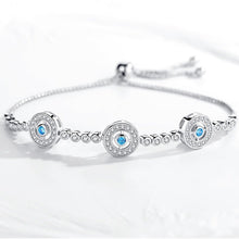 Load image into Gallery viewer, White and Blue Stone Evil Eyes Silver Bracelet - Bracelet
