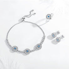 Load image into Gallery viewer, White and Blue Stone Evil Eyes Silver Bracelet - Bracelet