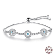 Load image into Gallery viewer, White and Blue Stone Evil Eyes Silver Bracelet - Bracelet
