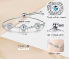 Load image into Gallery viewer, White and Blue Stone Evil Eyes Silver Bracelet - Bracelet