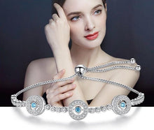Load image into Gallery viewer, White and Blue Stone Evil Eyes Silver Bracelet - Bracelet