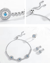 Load image into Gallery viewer, White and Blue Stone Evil Eyes Silver Bracelet - Bracelet
