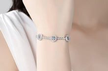 Load image into Gallery viewer, White and Blue Stone Evil Eyes Silver Bracelet - Bracelet