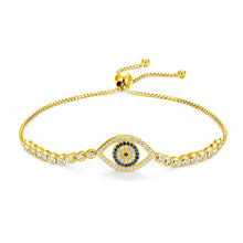 Load image into Gallery viewer, White and Blue Stone Eye Shaped Evil Eye Silver Bracelets - BraceletRose Gold