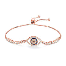 Load image into Gallery viewer, White and Blue Stone Eye Shaped Evil Eye Silver Bracelets - BraceletRose Gold
