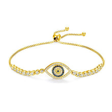 Load image into Gallery viewer, White and Blue Stone Eye Shaped Evil Eye Silver Bracelets - BraceletGold